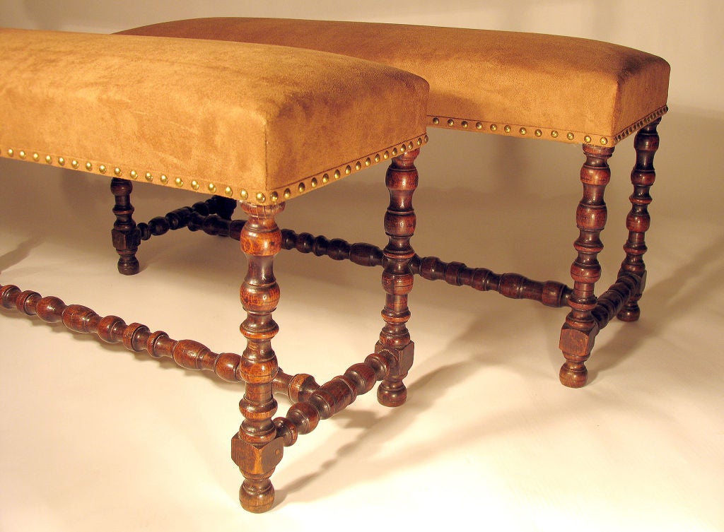 Near Pair of French Walnut Benches