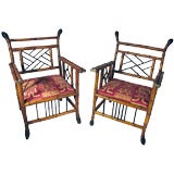 Near Pair of English Victorian Bamboo Armchairs