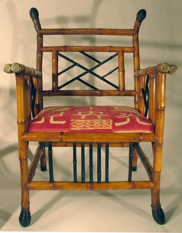 Near Pair of English Victorian Bamboo Armchairs