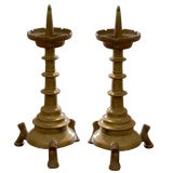 Antique A Pair of Gothic Bronze Pricket Candlesticks