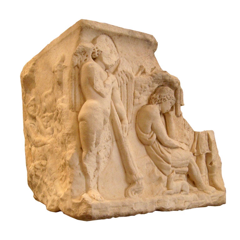 Roman Marble Sarcophagus Corner Fragment For Sale
