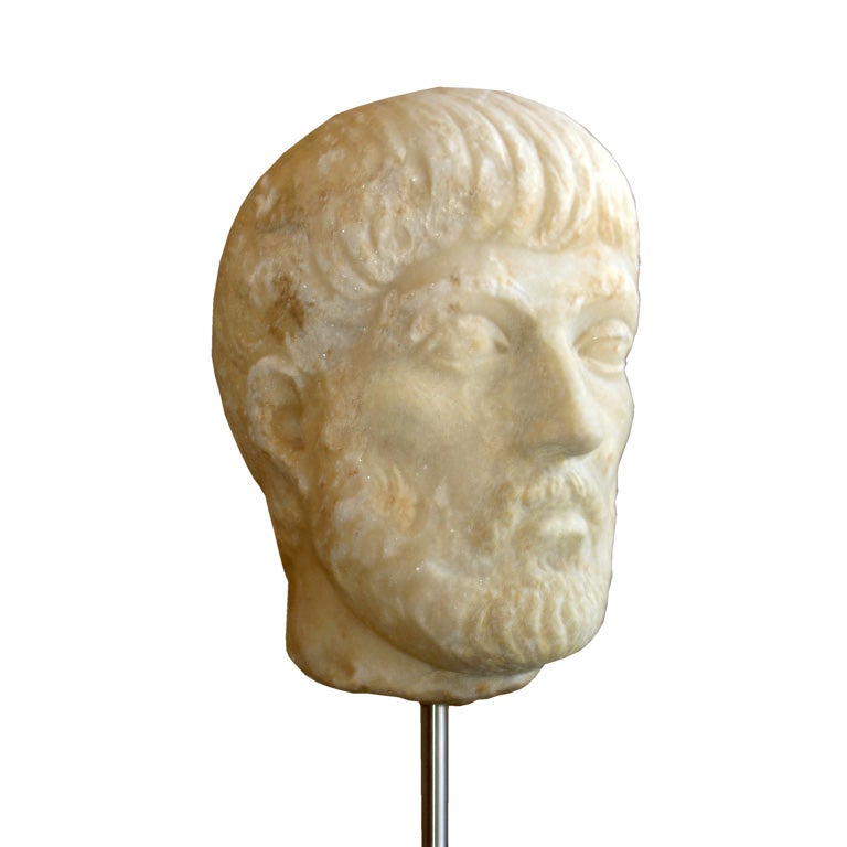 Roman Marble Portrait Head of a Senator For Sale