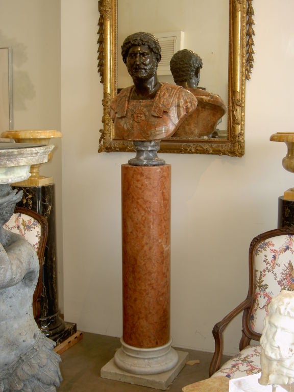 Bronze and marble bust of Hadrian as Emperor in armor, after the antique<br />
Publius Aelius Hadrianus born 76AD - died 138 AD, became Emperor 117 AD<br />
on associated marble column