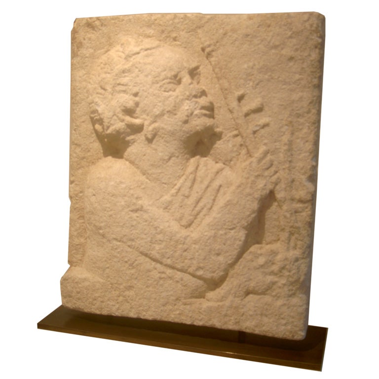 Roman-Egyptian Limestone Relief Fragment of Pan For Sale