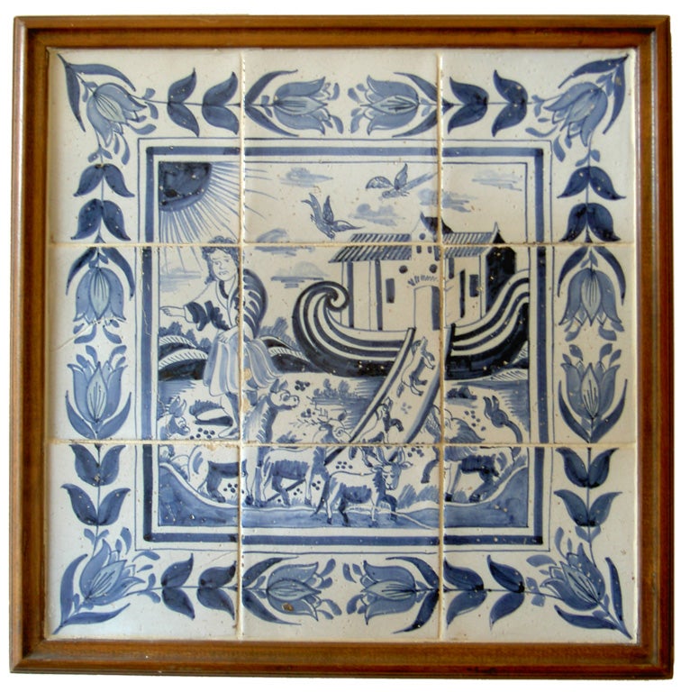 Dutch Delft Tile Picture of Noah and the Arc, 18th century For Sale