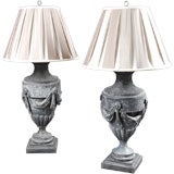 Antique A Pair of Large Scaled Zinc Urn Lamps