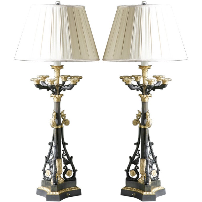 An Important Pair of Signed Galle Lamps For Sale