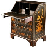 An English Slant Front Bureau with Black Lacquered Chinoisserie