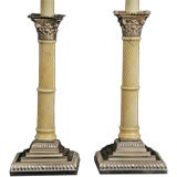 A pair of Silver Plate and Ivory Candlestick Lamps
