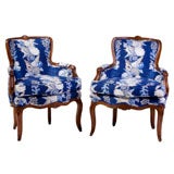 Pair of Italian walnut bergeres