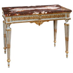 Italian Painted Marble Top Console Table
