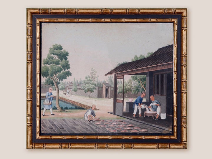 Nice quality gouache paintings showing the manufacture of Tea<br />
and Rice for the China-Trade export market, often brought back<br />
by our clipper ships to illustrate life in China in the 19th<br />
century.