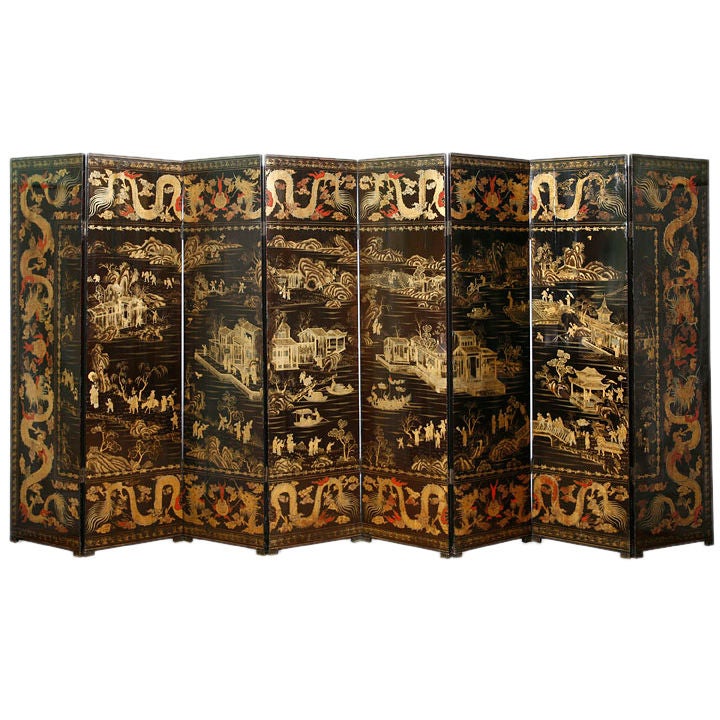 Black & Gold lacquer 8 panel screen