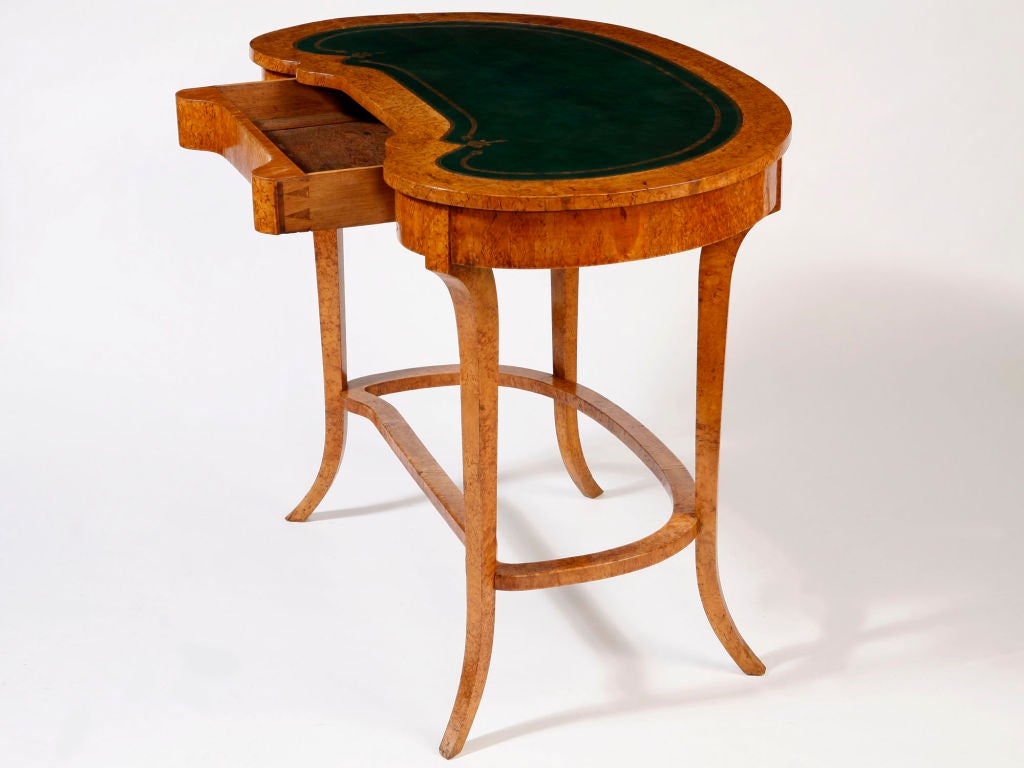 19th Century Russian Karelian Birch Kidney Shaped Writing Table For Sale