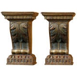 Pair of large Italian polychromed and gilt wood wall brackets