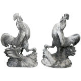 Pair of 19th century French lead sculpted garden roosters