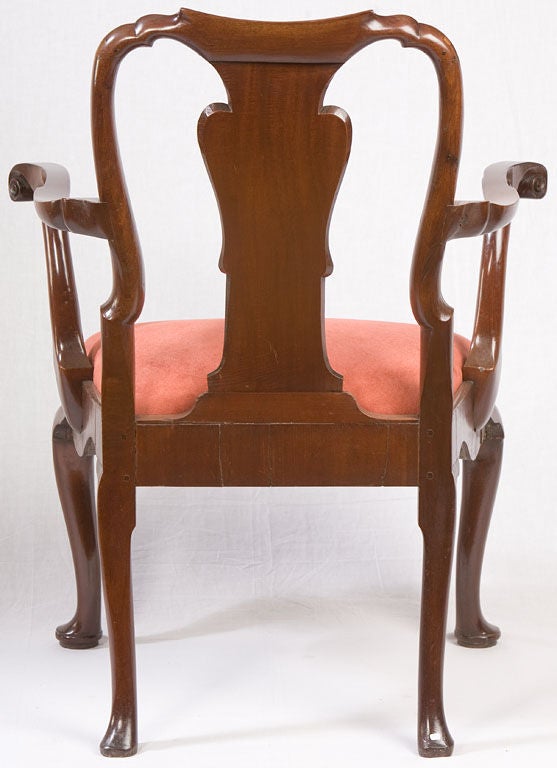 Good mid 18th century open armchair with a vase shaped splat'<br />
a slip seat and shaped cabriole legs