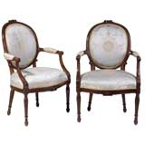 Pair of oval back Adam armchairs