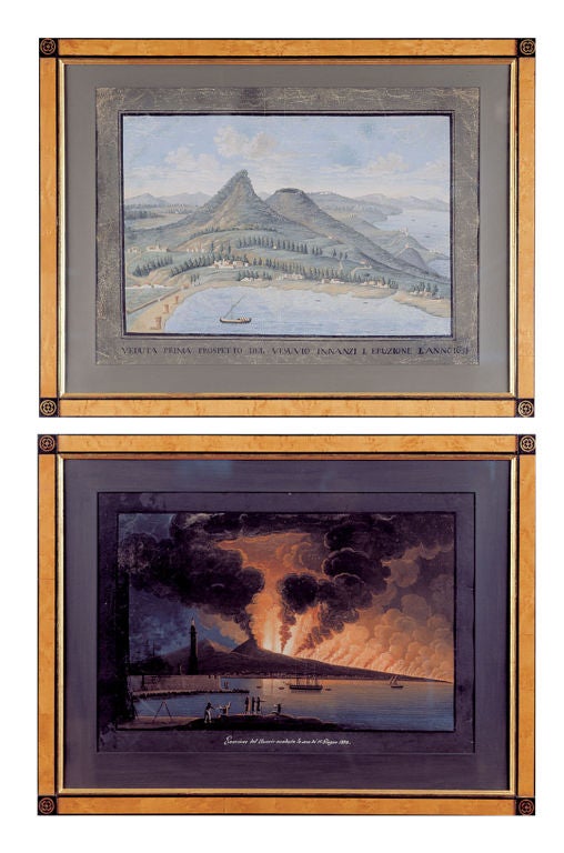 Assembled Set Of 8 Grand Tour Volcano Gouache Paintings 1
