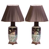 Pair of Chinese Famille Noir lamps