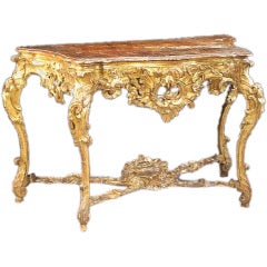 18th Century Italian Giltwood Console With Faux Marble Top