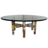 Stunning Multicolor Patinated Steel Coffee Table by Paul Evans