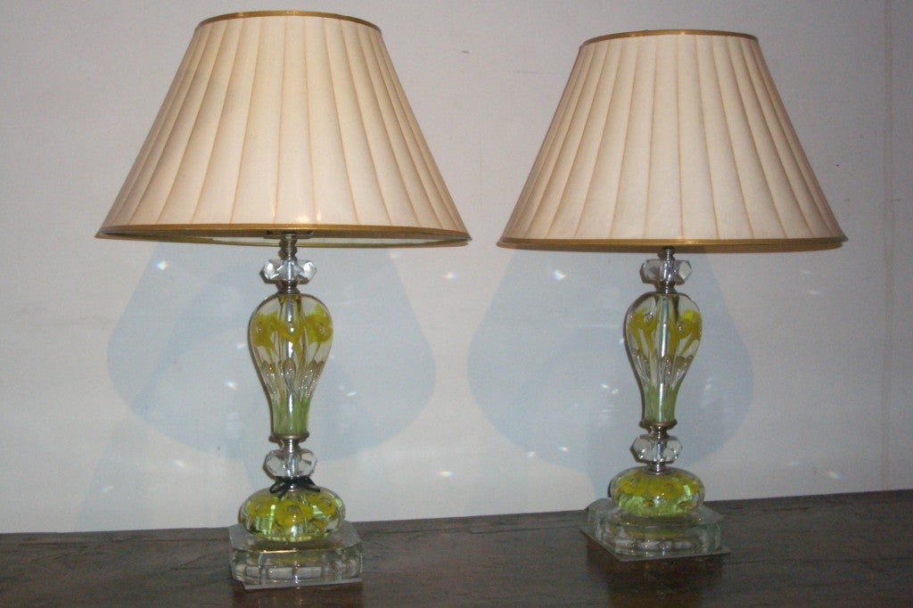 Rare pair of glass lamps By St. Clair Company (1938 - 1987)