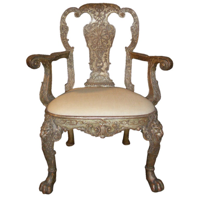 English George I style Silvered Armchair, after a design by William Kent