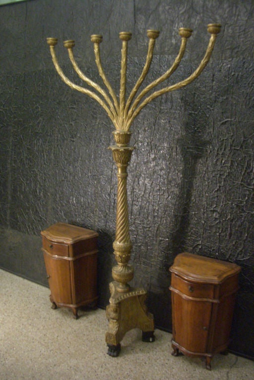 Italian ltalian Monumental Neoclassical Gilt Wood Seven Lght Torchere or Menorah For Sale