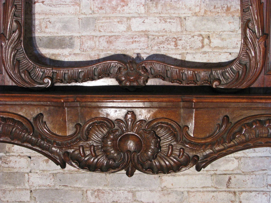 German Louis XV 18th century Rococo Walnut Fireplace Mantel In Good Condition For Sale In Troy, NY