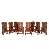 Antique Set of 8 red lacquer chairs