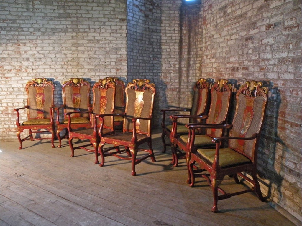 Set of 8 red lacquer chairs