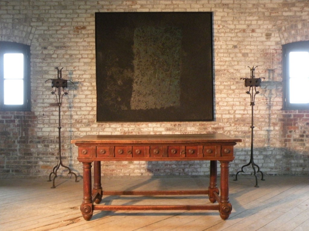 Walnut Italian Baroque Library or Center Table