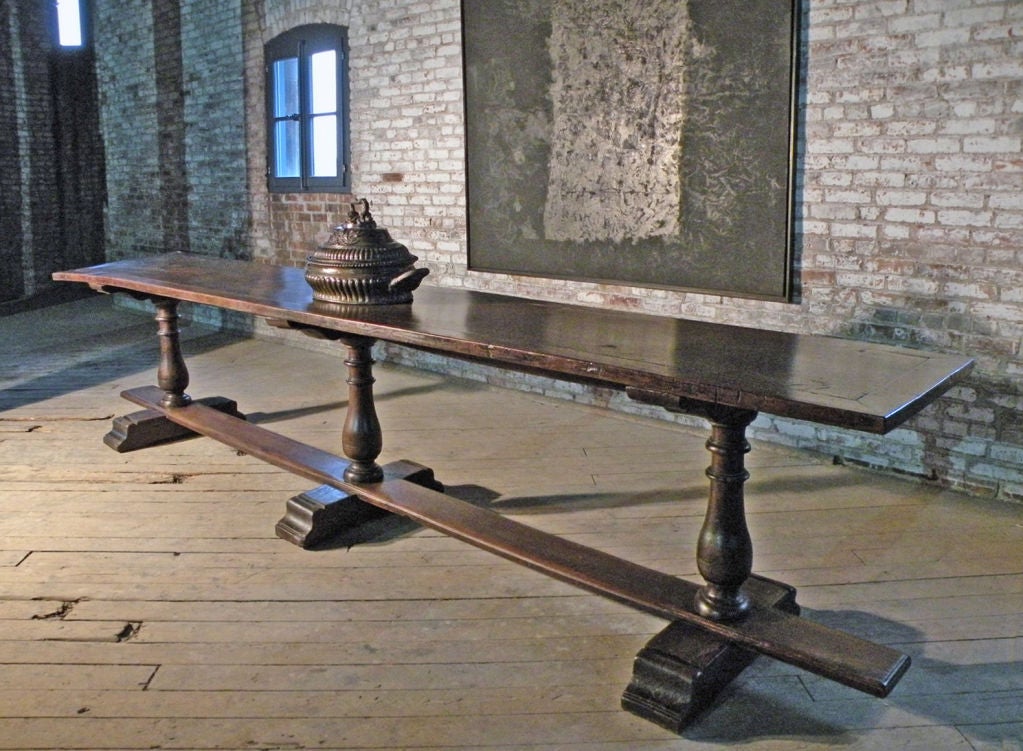17th Century Italian Baroque Walnut Trestle Table In Good Condition In Troy, NY