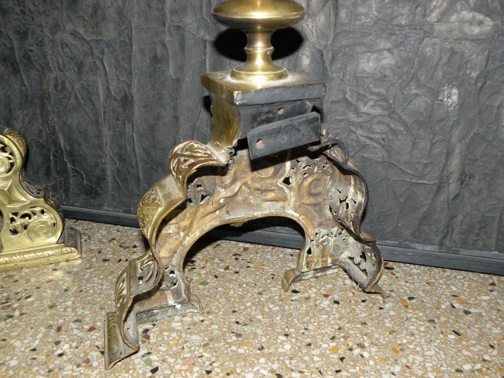 Pair of 19th Century Brass Louis XIV Style Andirons In Good Condition For Sale In Troy, NY