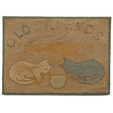 Hooked Rug with Kittens Titled "Old Friends"