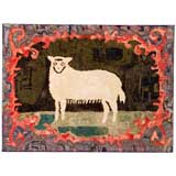 Antique Hooked Rug of a Sheep