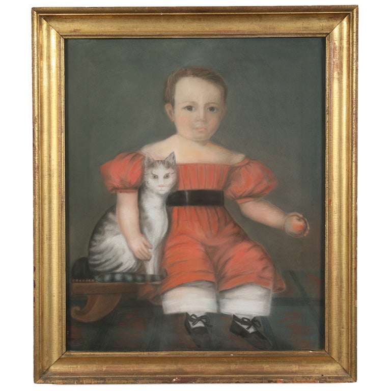 Portrait of a Boy (Probably Ellis Norris) with a Cat and a Peach