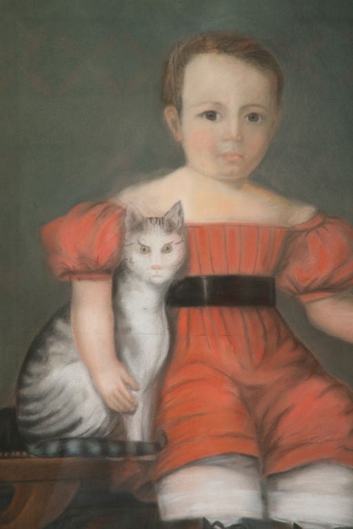 Portrait of a Boy (Probably Ellis Norris) with a Cat and a Peach