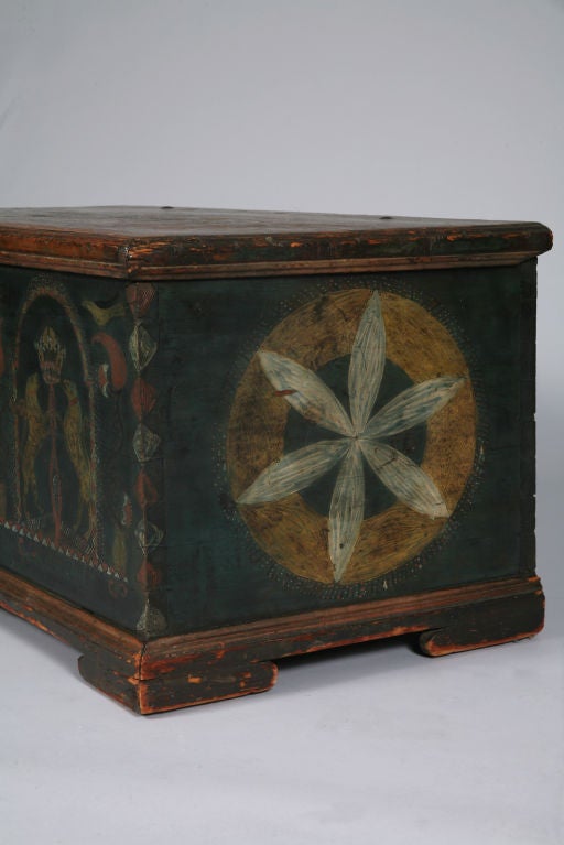 18th Century and Earlier Paint Decorated “Unicorn” Blanket Chest For Sale