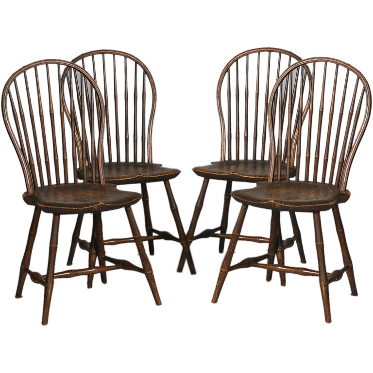 Set of Four Bowback Bamboo-Turned Windsor Side Chairs