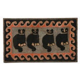 Wool “Cat Family” Hooked Rug