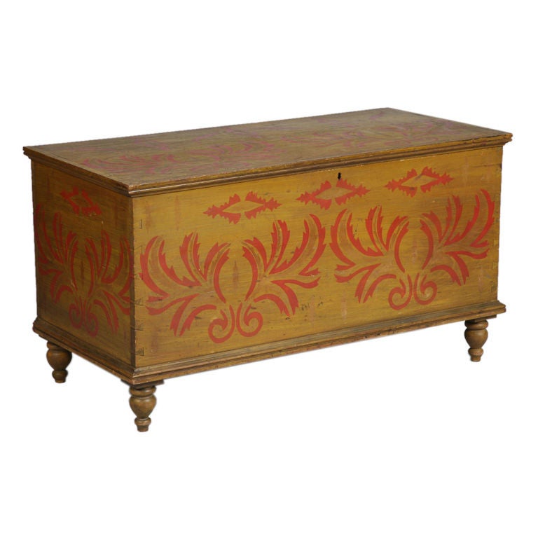 Painted and Stencil Decorated Blanket Chest For Sale