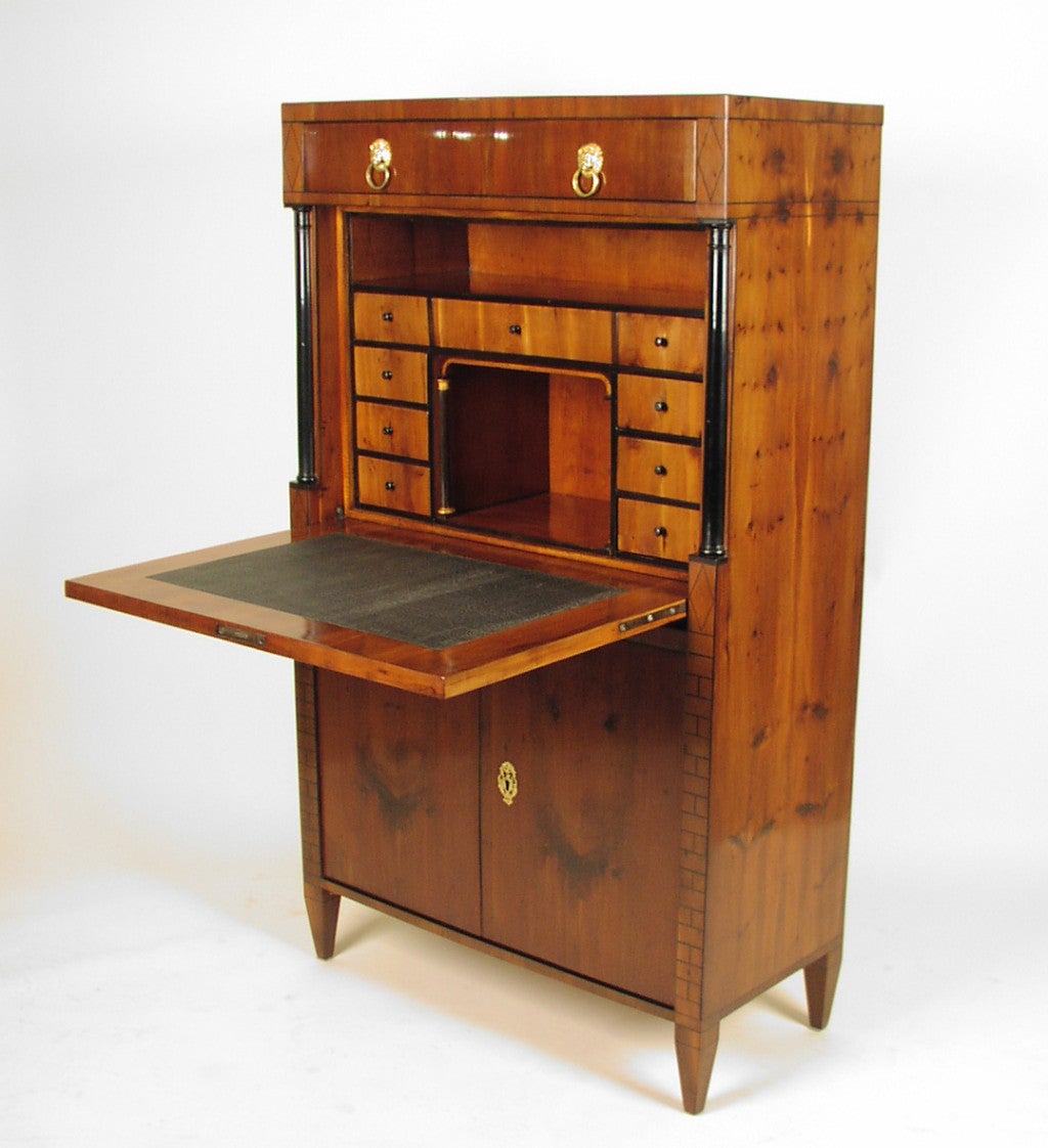 Biedermeier Yew Wood Secretaire Abattant