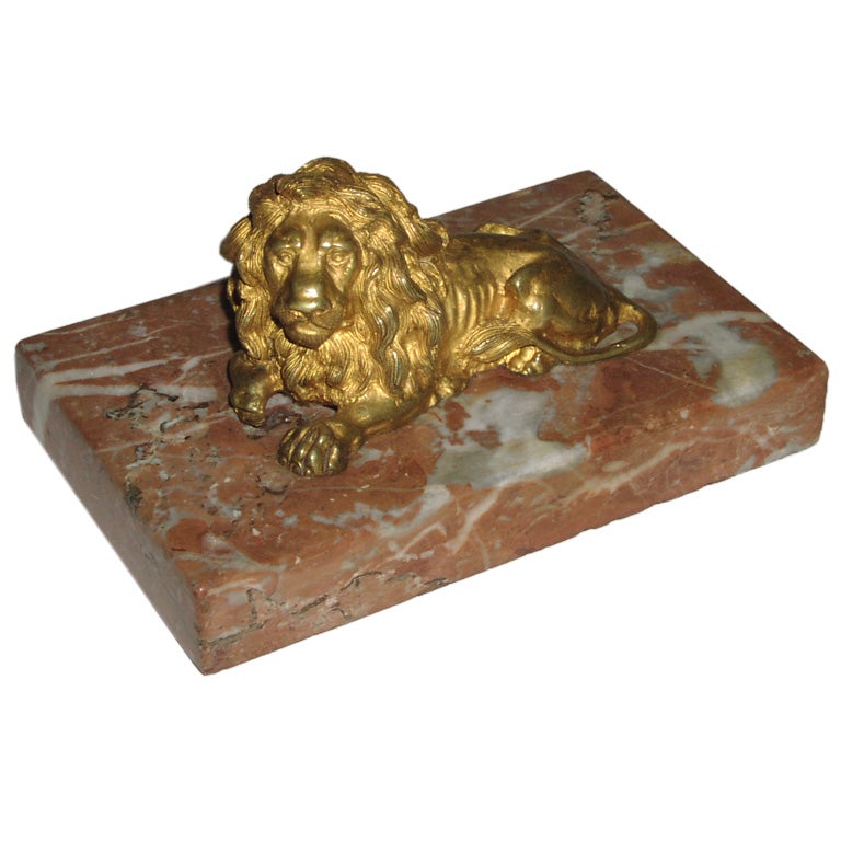 Gilt Bronze Lion Paperweight For Sale