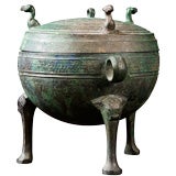 Chinese Archaic Bronze Covered Tripod Vessel