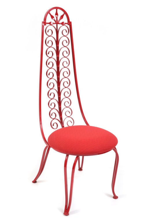 Eight Stunning Red Iron Scroll Dining and Patio Chairs In Good Condition In Phoenix, AZ