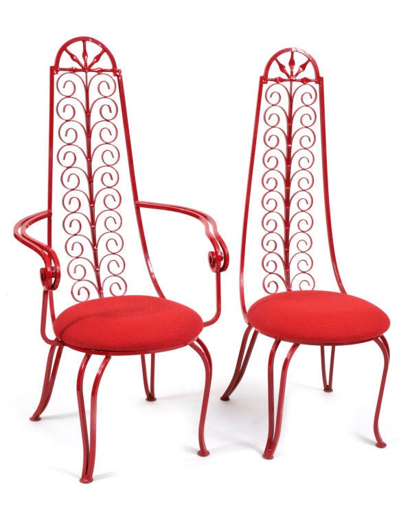 American Eight Stunning Red Iron Scroll Dining and Patio Chairs