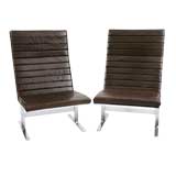 Stainless Steel and Leather Lounge Chairs