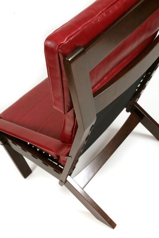 Lipstick Red Leather and Jacaranda Reclining Chair and Ottoman 1